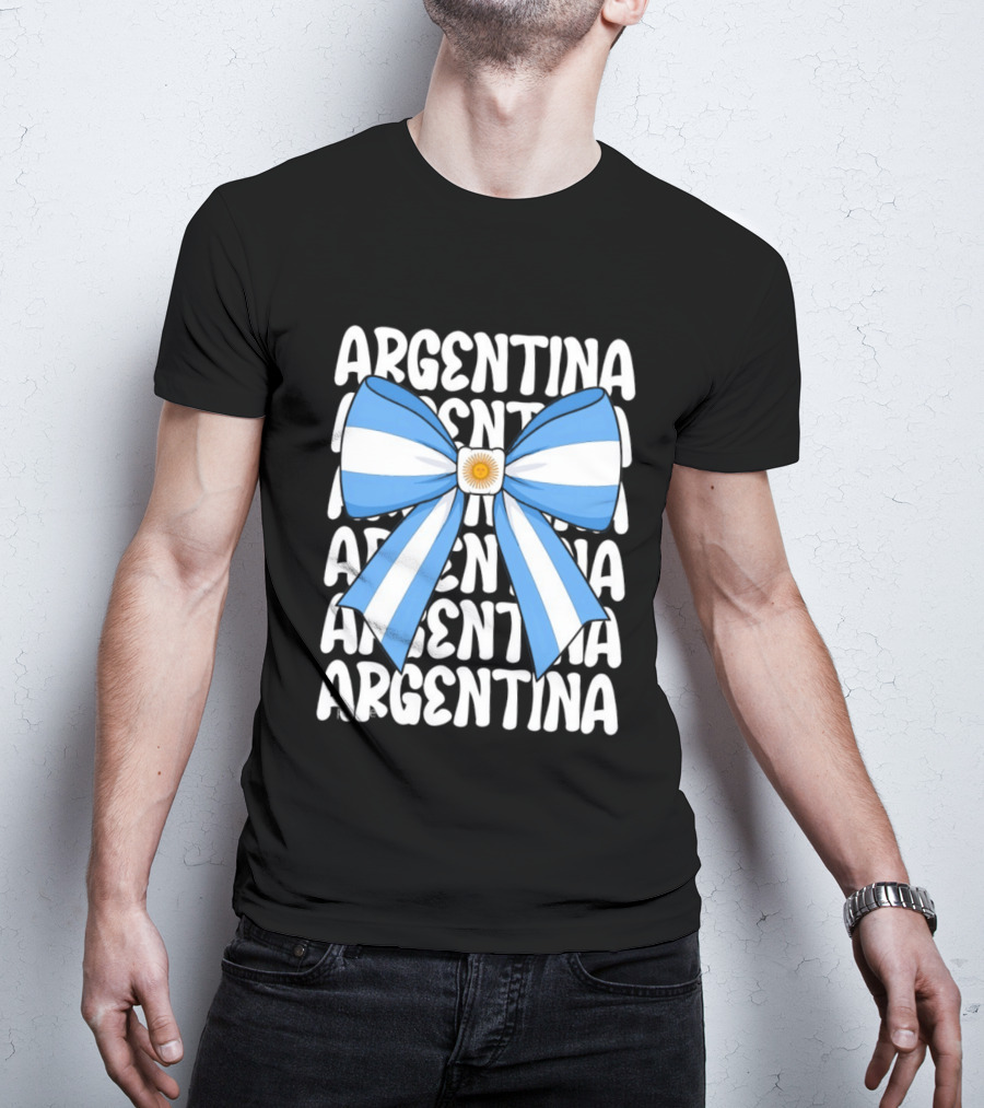 Argentina Flag Blue And White Bow Ribbon T-Shirt