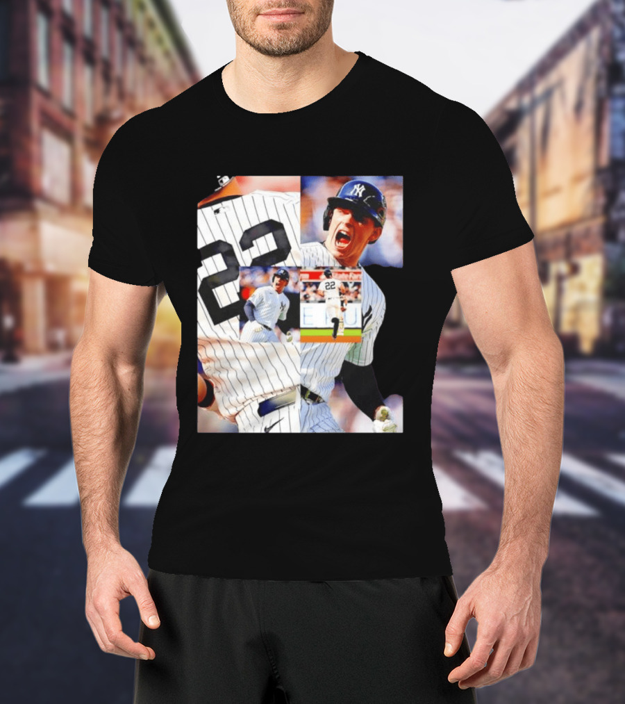 Harrison Bader No 22 Yankees Pinstripe Collage With Action Shots T-Shirt