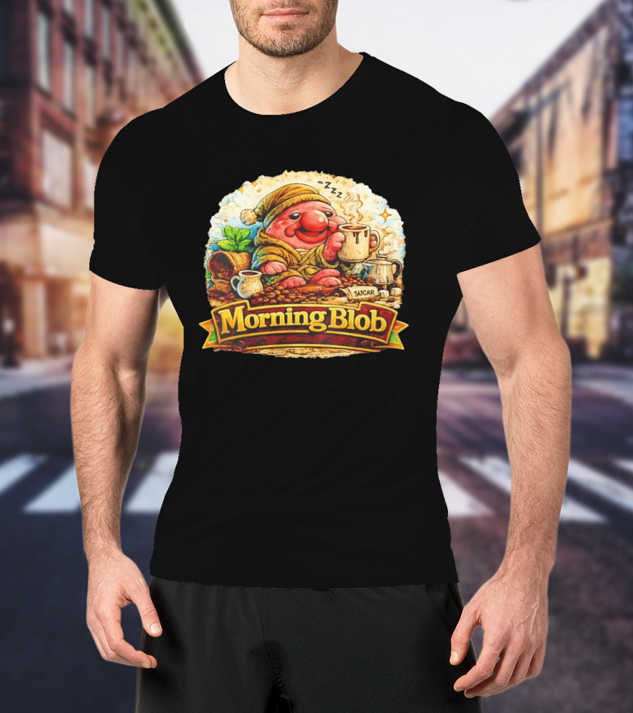 Cozy Morning Blob Coffee Drinker Sugar Delight Relaxation T-Shirt