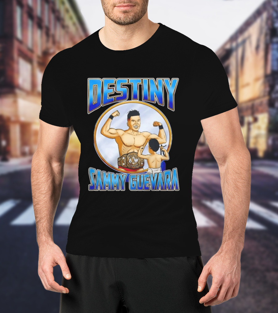 Destiny Sammy Guevara Flexing With Baby Holding AEW Wrestling Action Figure T-Shirt