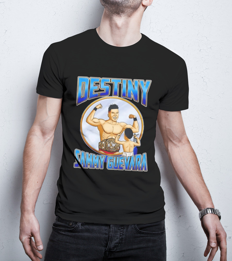 Destiny Sammy Guevara Flexing With Baby Holding AEW Wrestling Action Figure T-Shirt