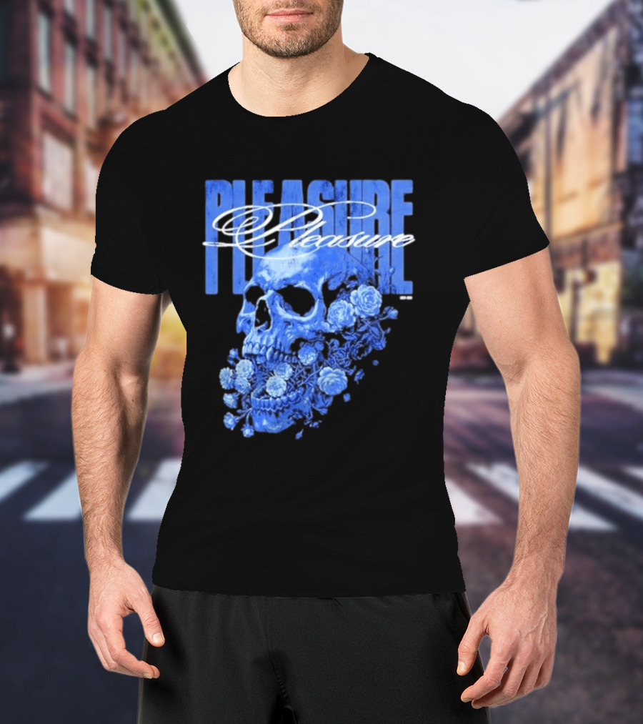Pleasure Skull Roses Gothic Floral Blue T-Shirt