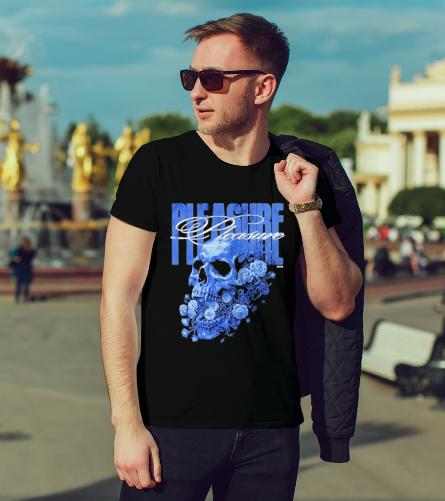 Pleasure Skull Roses Gothic Floral Blue T-Shirt