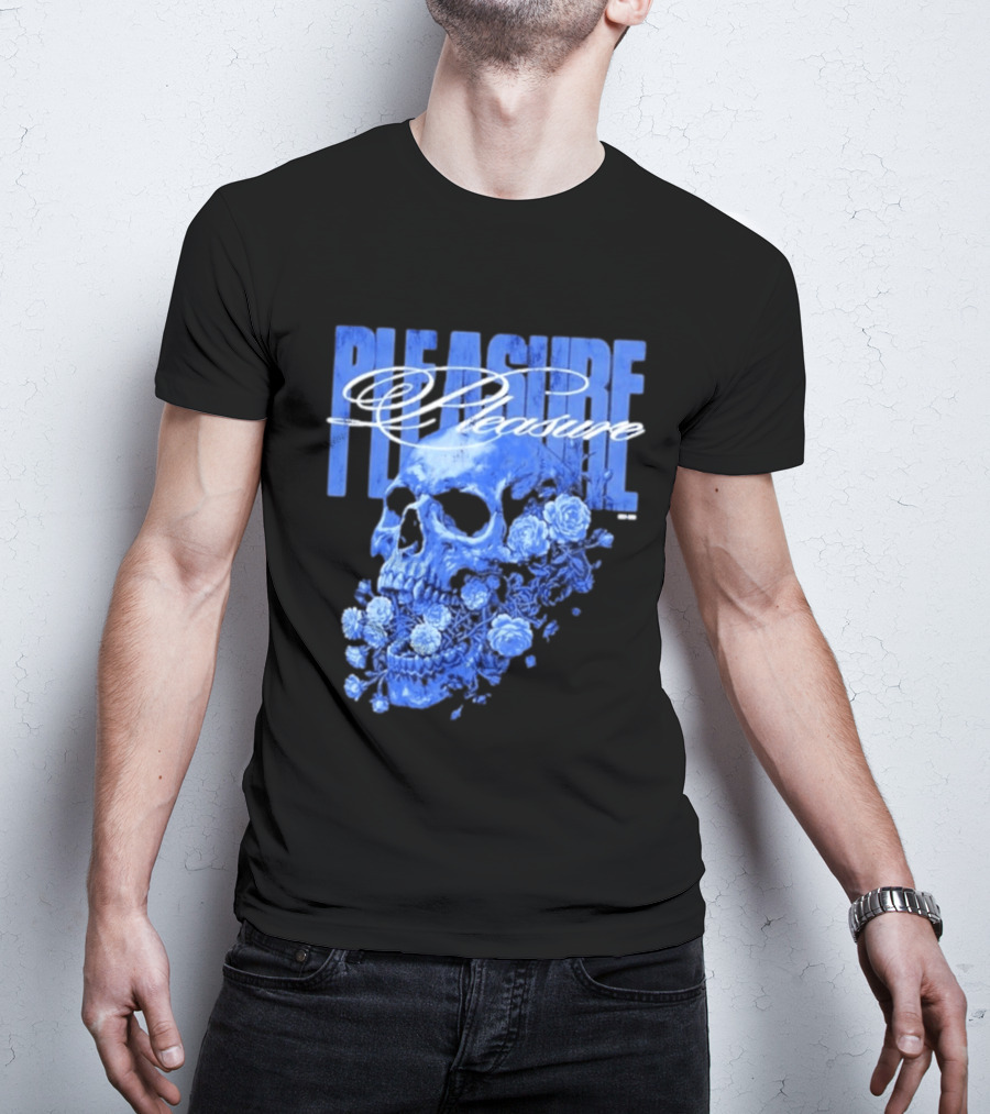 Pleasure Skull Roses Gothic Floral Blue T-Shirt