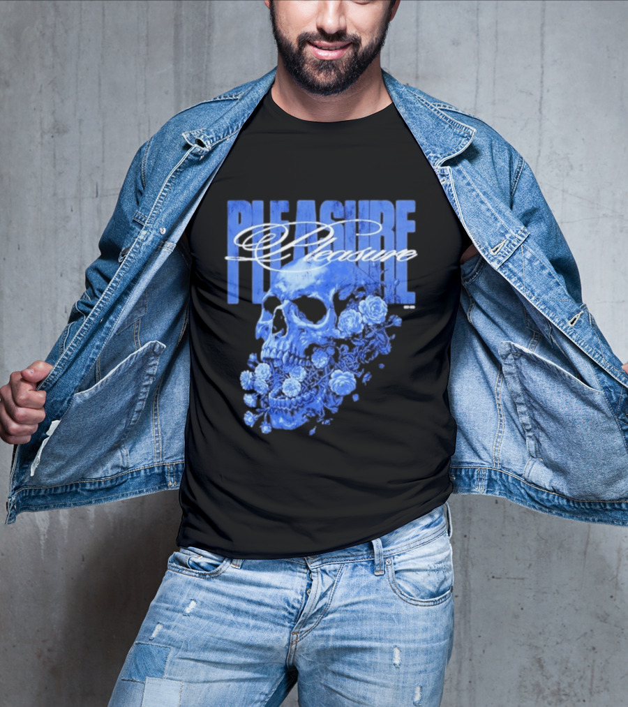 Pleasure Skull Roses Gothic Floral Blue T-Shirt