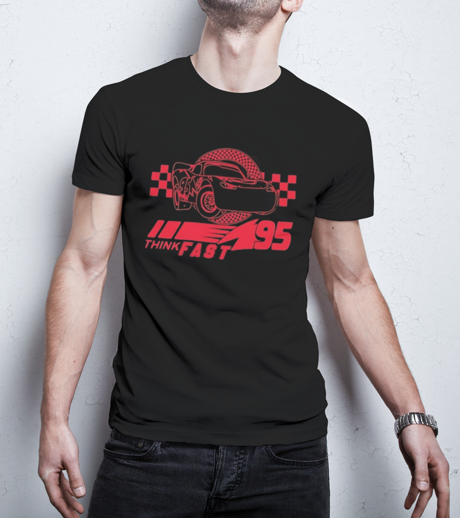 Lightning McQueen Think Fast 95 Racing Car Neon Red T-Shirt