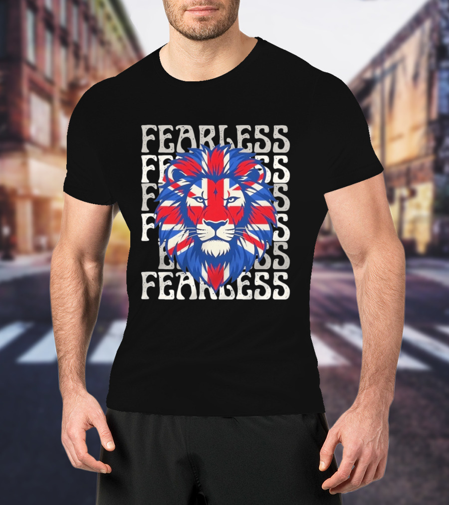 Fearless Union Jack Lion British Flag Pride T-Shirt