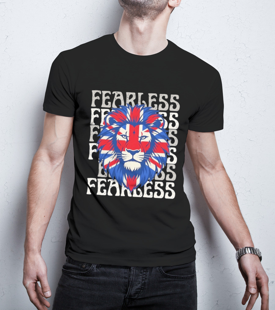 Fearless Union Jack Lion British Flag Pride T-Shirt