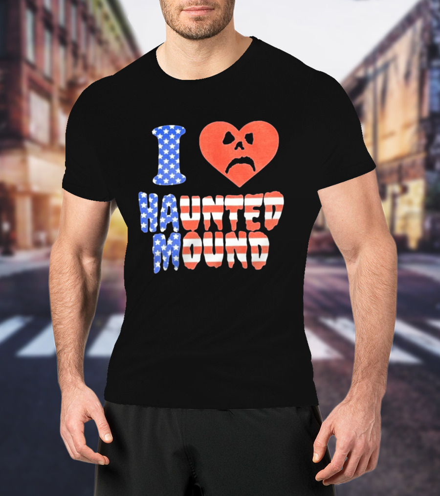 I Heart Haunted Mound USA American Flag Skull T-Shirt