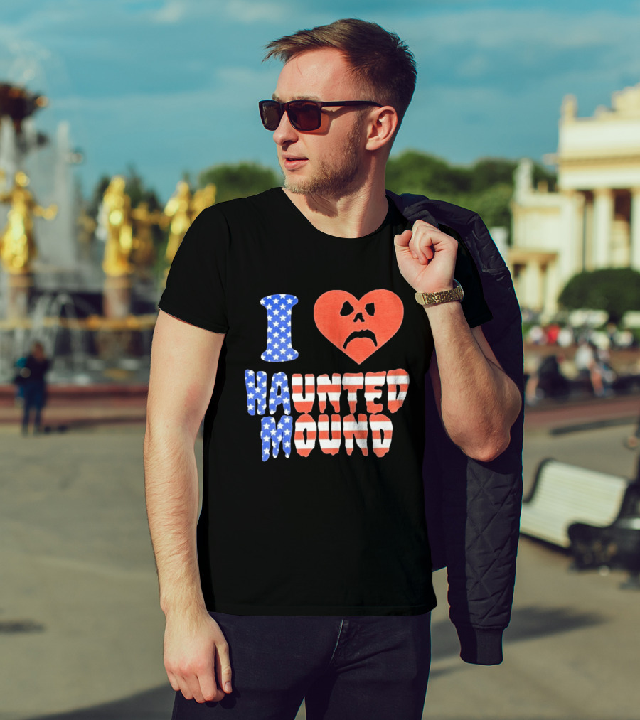 I Heart Haunted Mound USA American Flag Skull T-Shirt