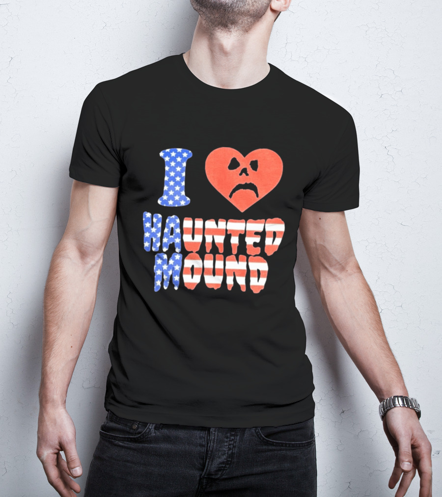 I Heart Haunted Mound USA American Flag Skull T-Shirt