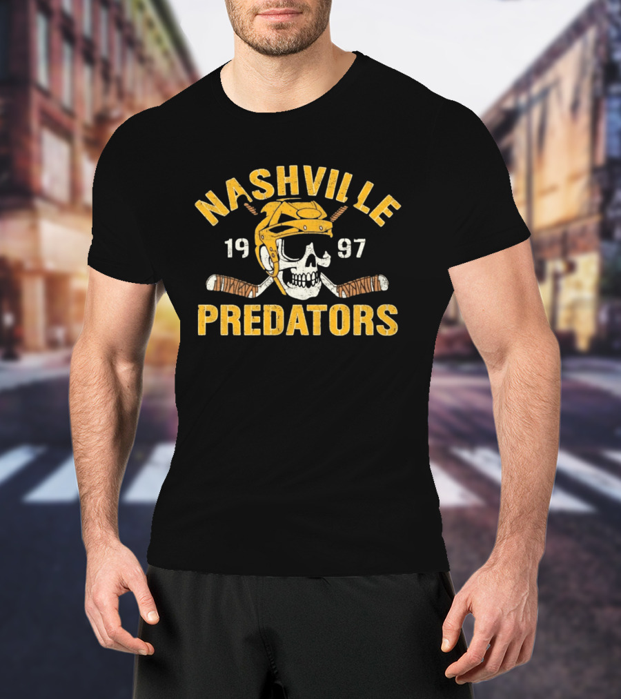 Nashville Predators Skull Hockey Helmet 1997 T-Shirt