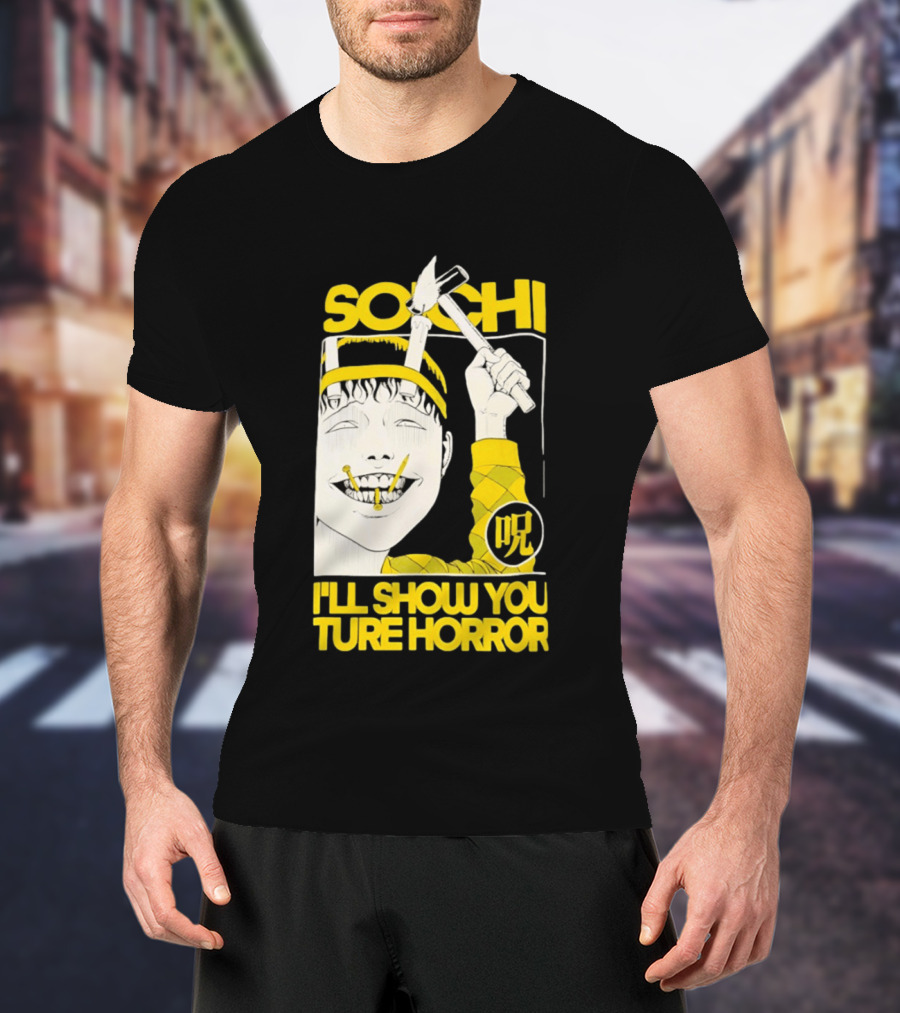 Soichi I'll Show You True Horror Junji Ito Manga Character Creepy Smile Yellow T-Shirt