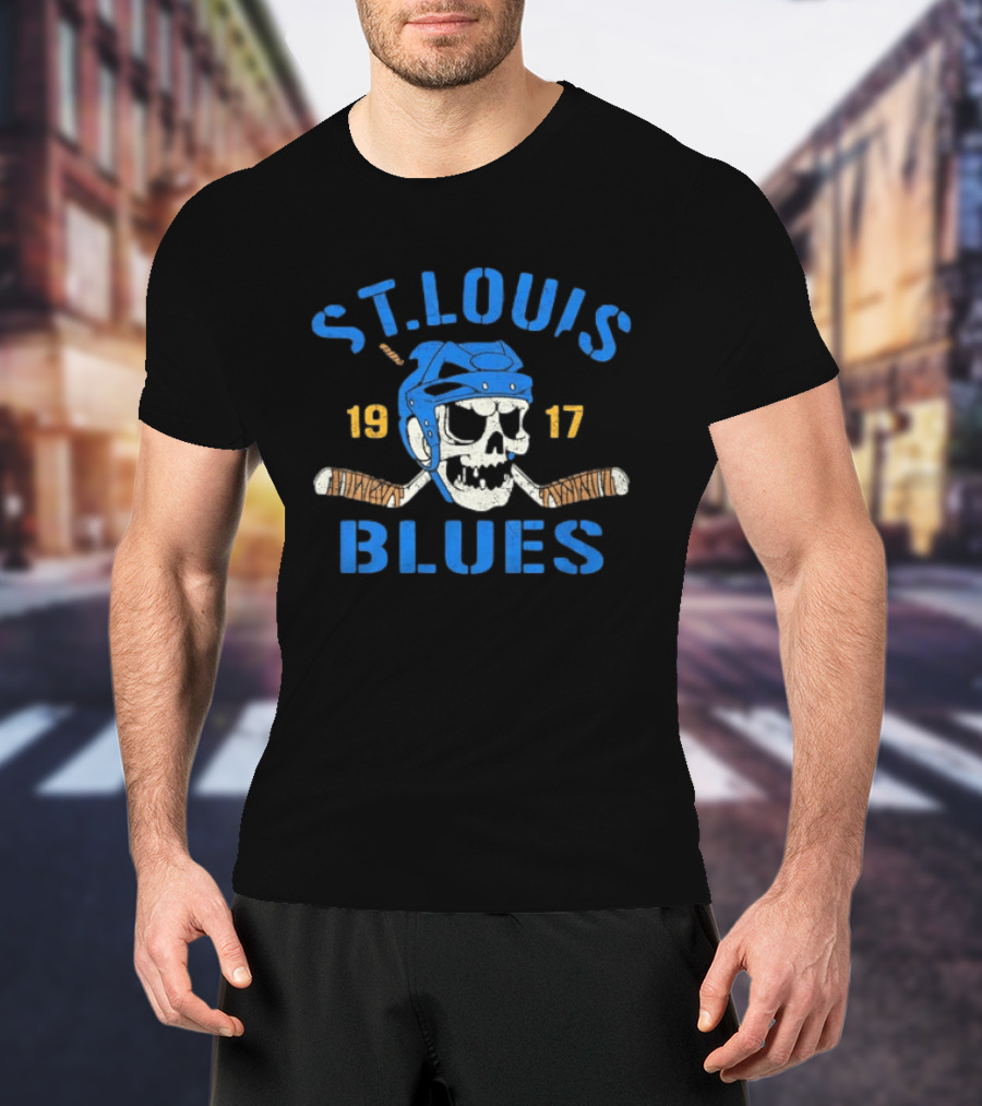 St. Louis Blues Skull Helmet Hockey Stick 1917 T-Shirt