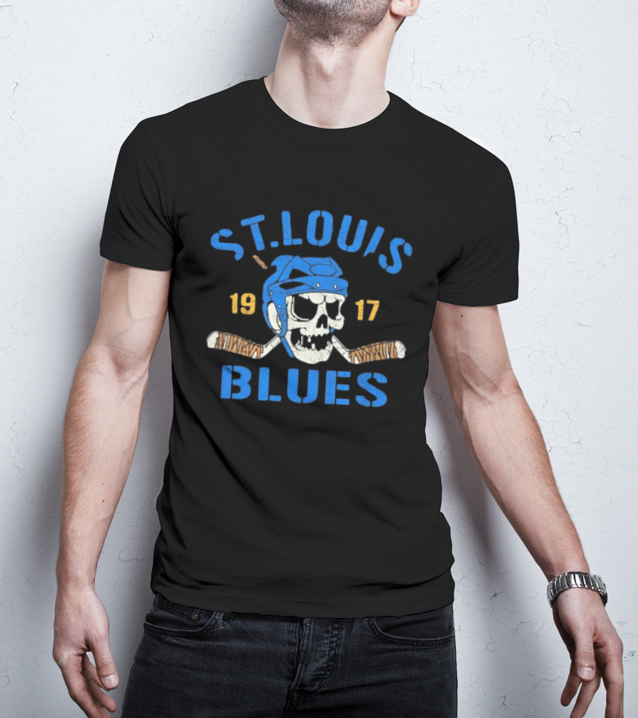 St. Louis Blues Skull Helmet Hockey Stick 1917 T-Shirt