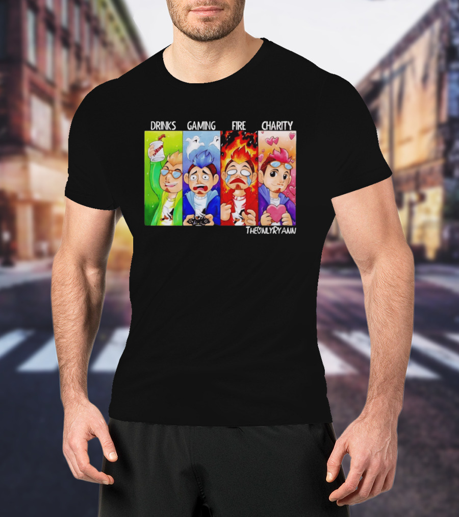 TheOnlyRyann Drinks Gaming Fire Charity Panel T-Shirt