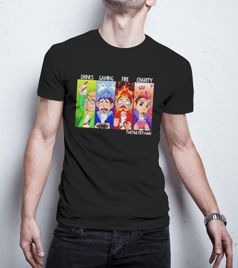 TheOnlyRyann Drinks Gaming Fire Charity Panel T-Shirt