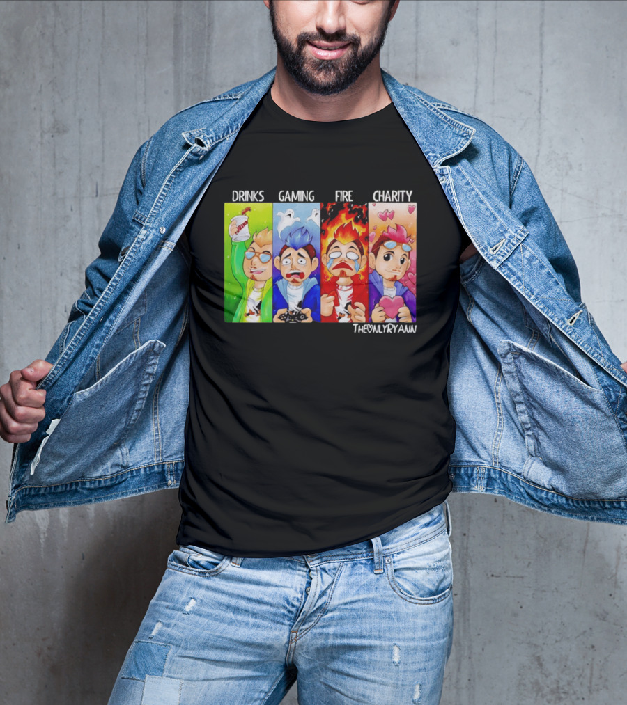 TheOnlyRyann Drinks Gaming Fire Charity Panel T-Shirt