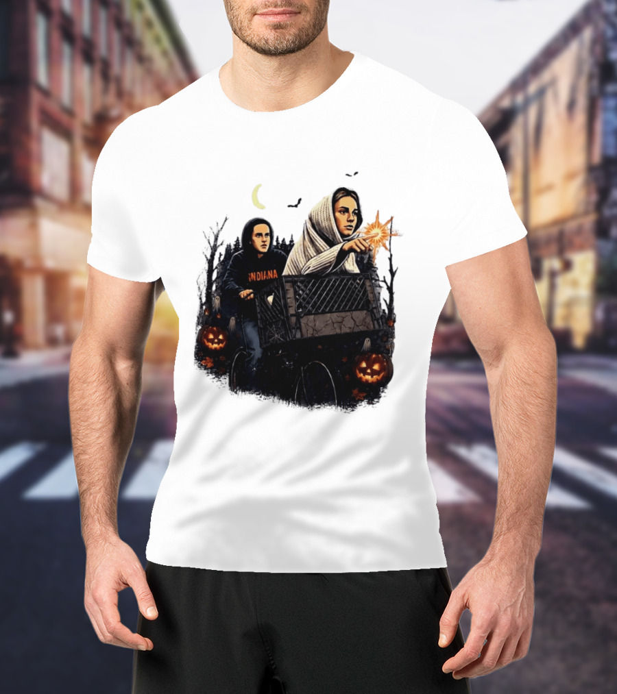 Caitlin Clark Stranger Things Indiana Halloween Bicycle Moon Pumpkin Glow Finger T-Shirt