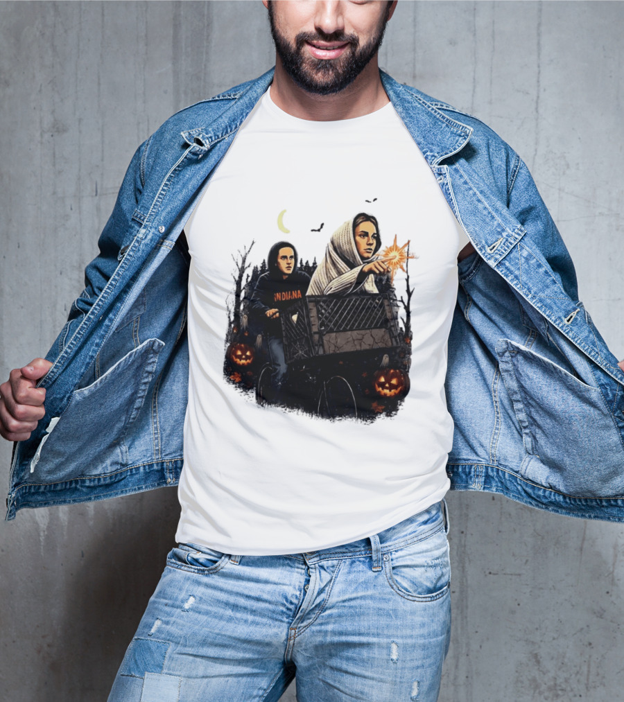 Caitlin Clark Stranger Things Indiana Halloween Bicycle Moon Pumpkin Glow Finger T-Shirt