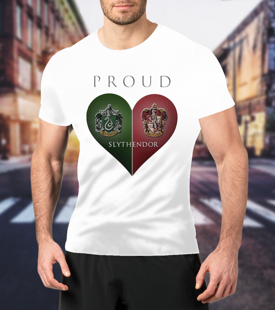 Proud Slythendor Heart Slytherin Gryffindor Crest Combination T-Shirt