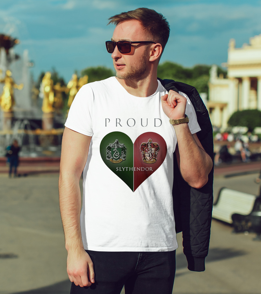 Proud Slythendor Heart Slytherin Gryffindor Crest Combination T-Shirt