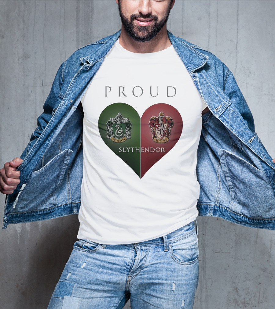 Proud Slythendor Heart Slytherin Gryffindor Crest Combination T-Shirt