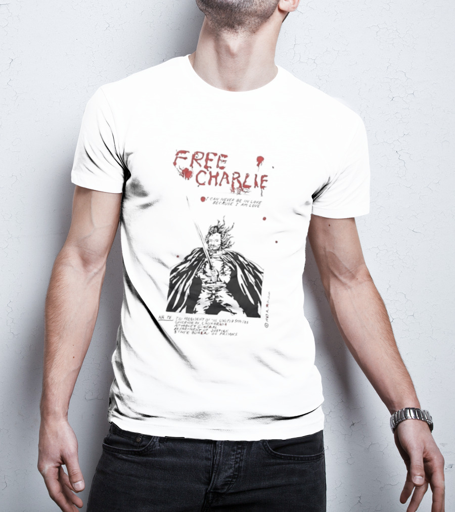 Free Charlie I Am Love Protest Black Humor 1969 T-Shirt