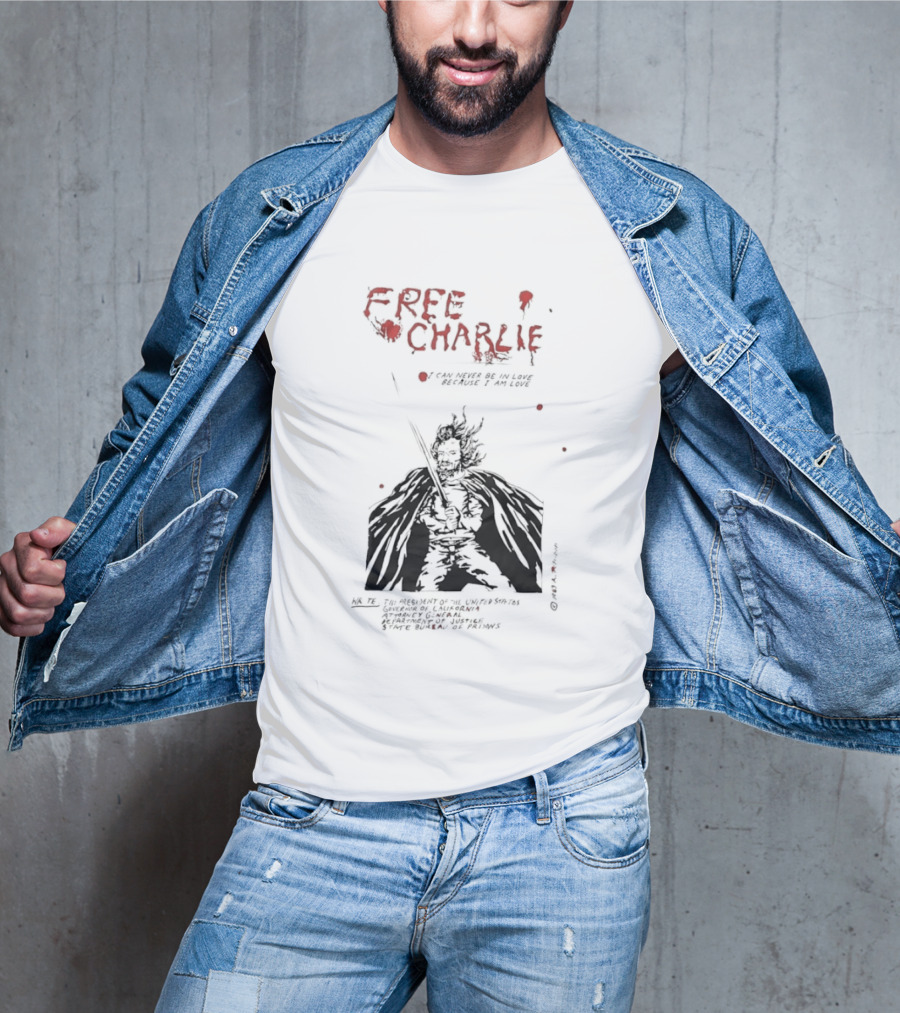 Free Charlie I Am Love Protest Black Humor 1969 T-Shirt