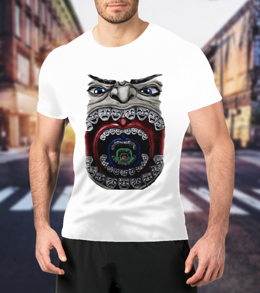 Surreal Face Theater Masks Mouth Optical Illusion T-Shirt