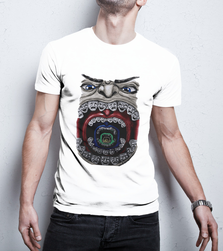 Surreal Face Theater Masks Mouth Optical Illusion T-Shirt