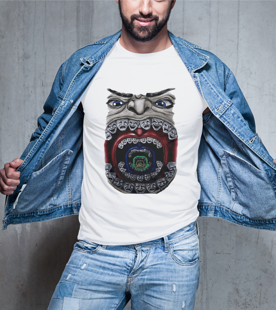 Surreal Face Theater Masks Mouth Optical Illusion T-Shirt