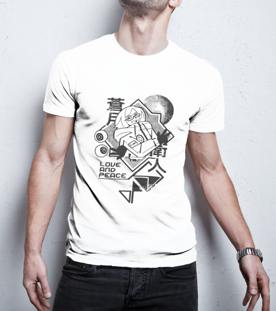 Love And Peace Anime Halftone Mecha Robot T-Shirt