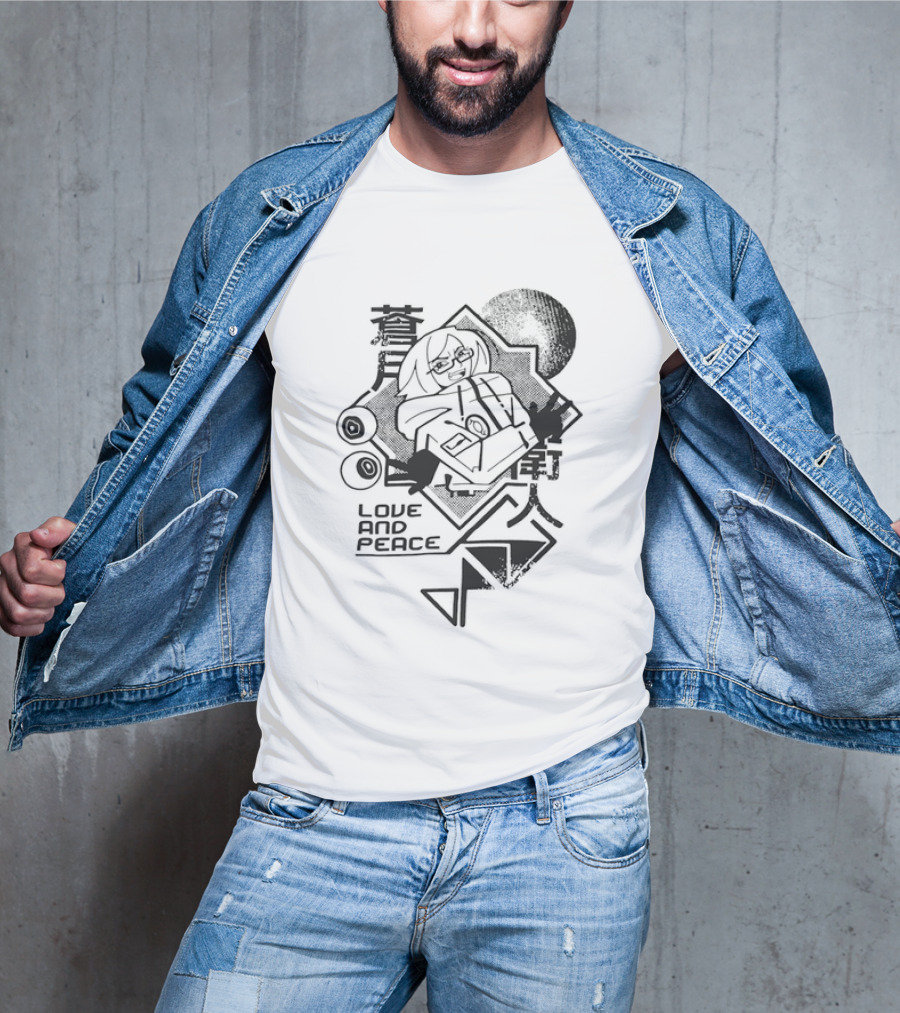 Love And Peace Anime Halftone Mecha Robot T-Shirt