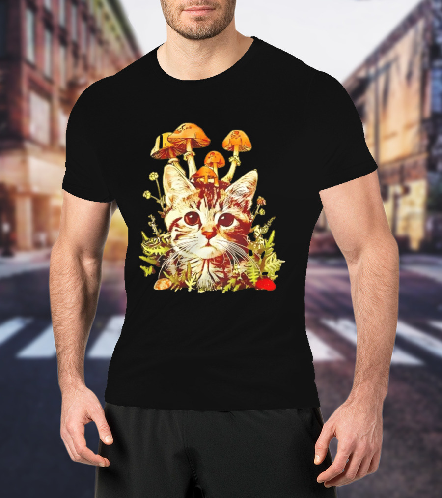 Blooming At My Own Pace Cat With Mushrooms T-Shirt