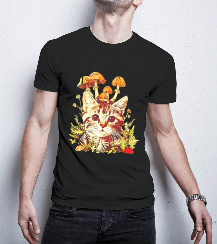 Blooming At My Own Pace Cat With Mushrooms T-Shirt