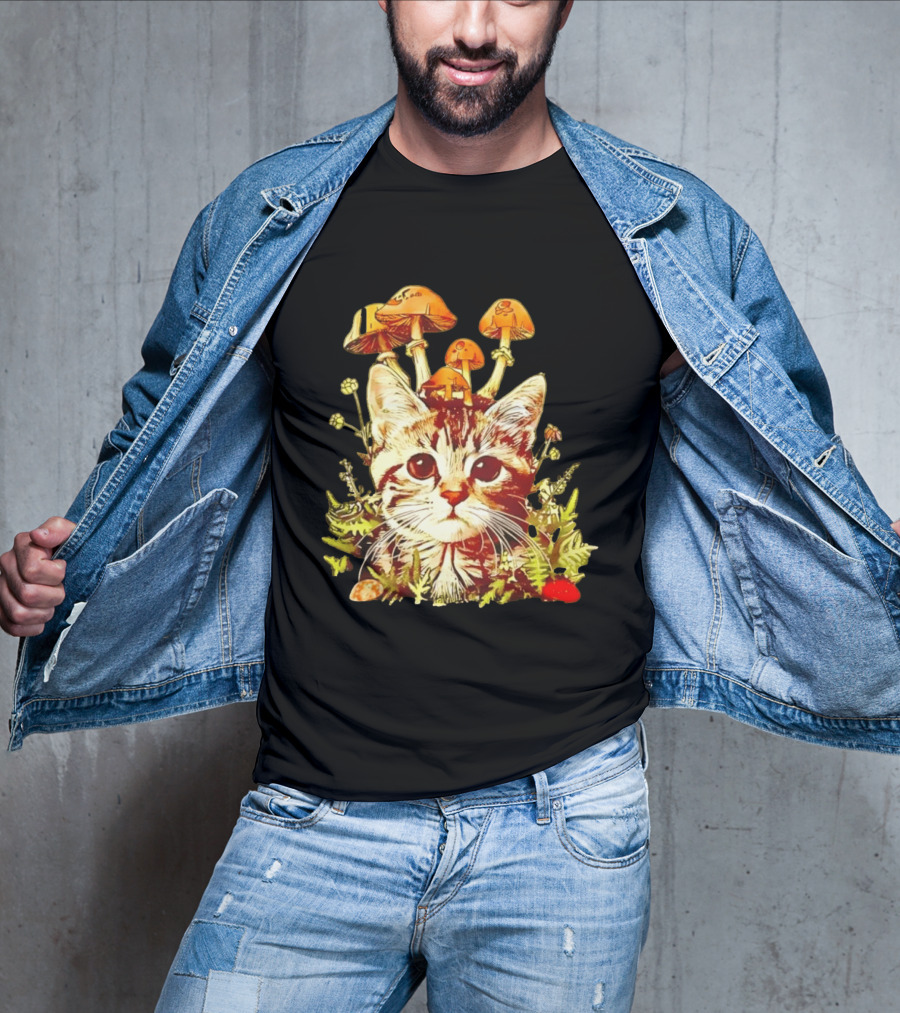 Blooming At My Own Pace Cat With Mushrooms T-Shirt