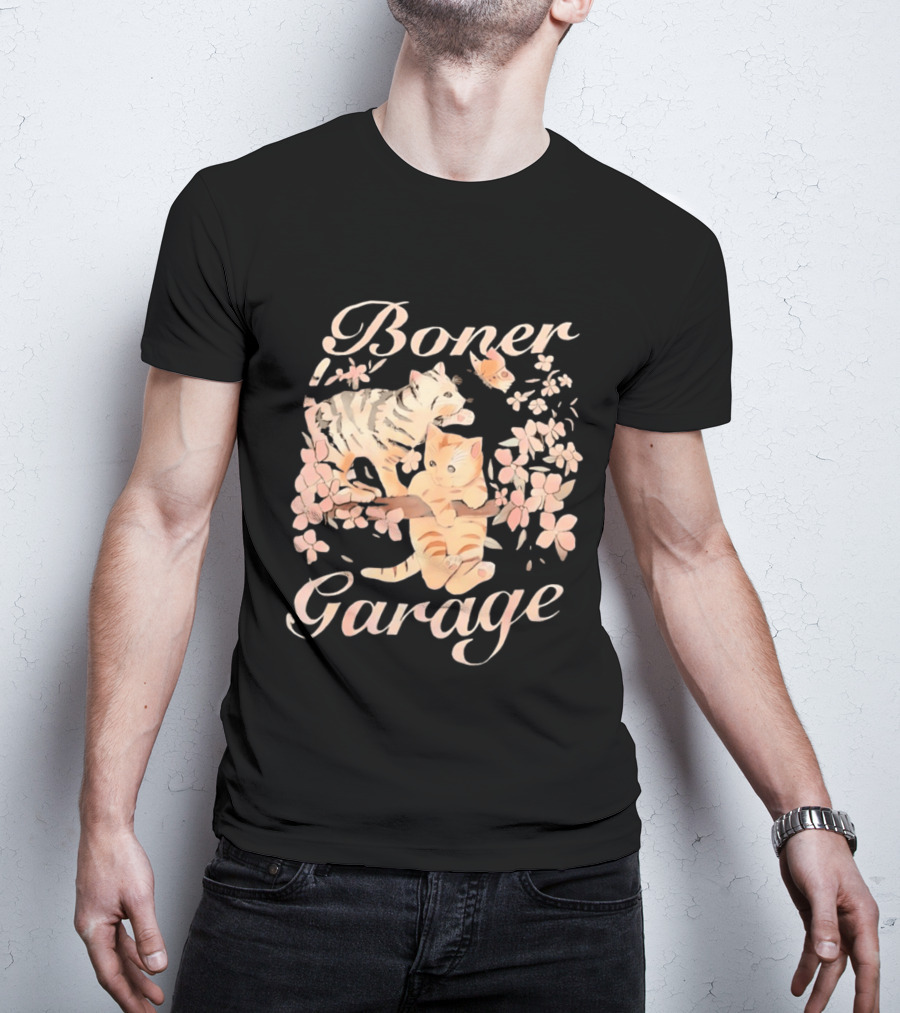 Boner Garage Cats Cherry Blossoms And Butterfly T-Shirt