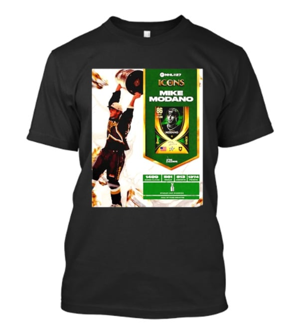 NHL 27 Icons Mike Modano Dallas Stars Player Stats And Achievements T-Shirt