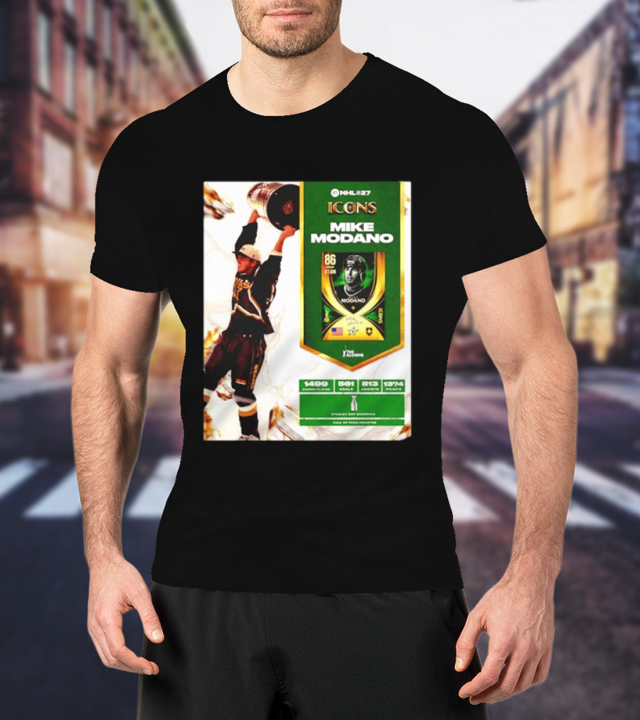 NHL 27 Icons Mike Modano Dallas Stars Player Stats And Achievements T-Shirt