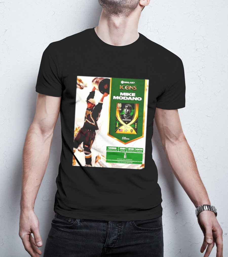 NHL 27 Icons Mike Modano Dallas Stars Player Stats And Achievements T-Shirt