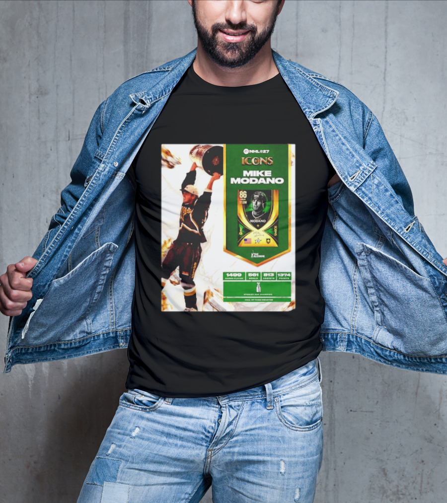 NHL 27 Icons Mike Modano Dallas Stars Player Stats And Achievements T-Shirt