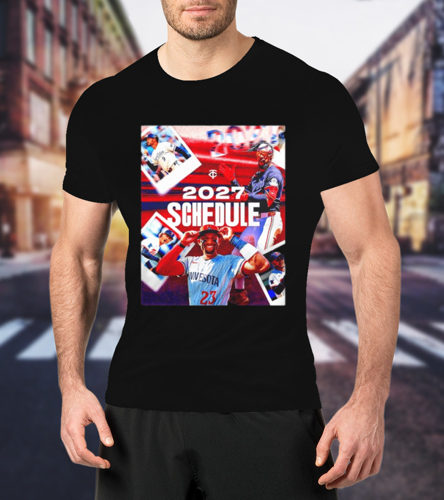 Minnesota Twins 2027 Schedule Collage With Players And Photos T-Shirt