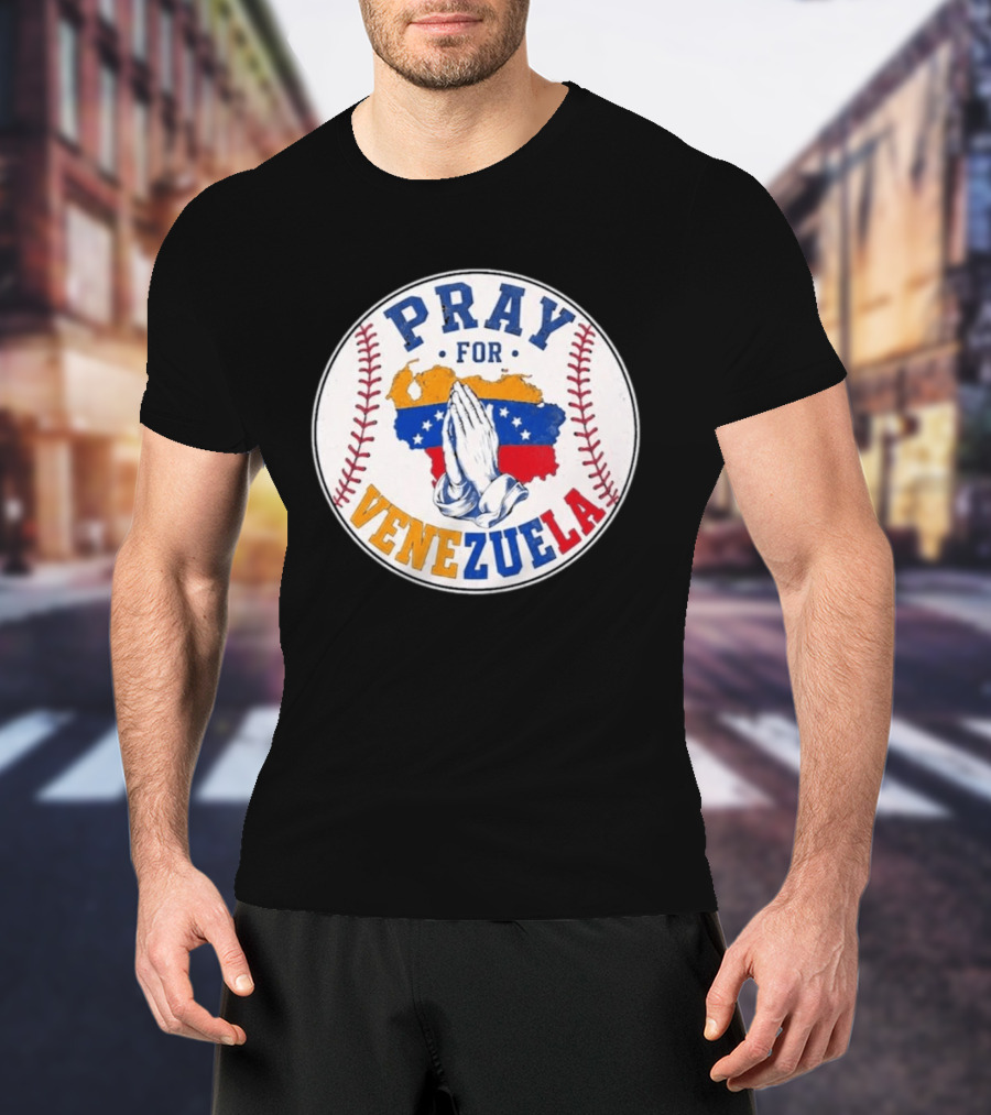 Pray For Venezuela Baseball Map Hands T-Shirt