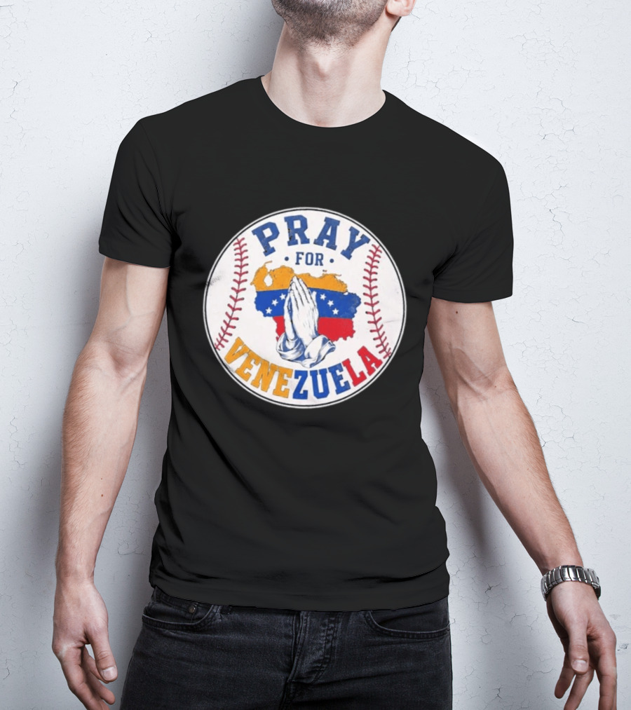 Pray For Venezuela Baseball Map Hands T-Shirt
