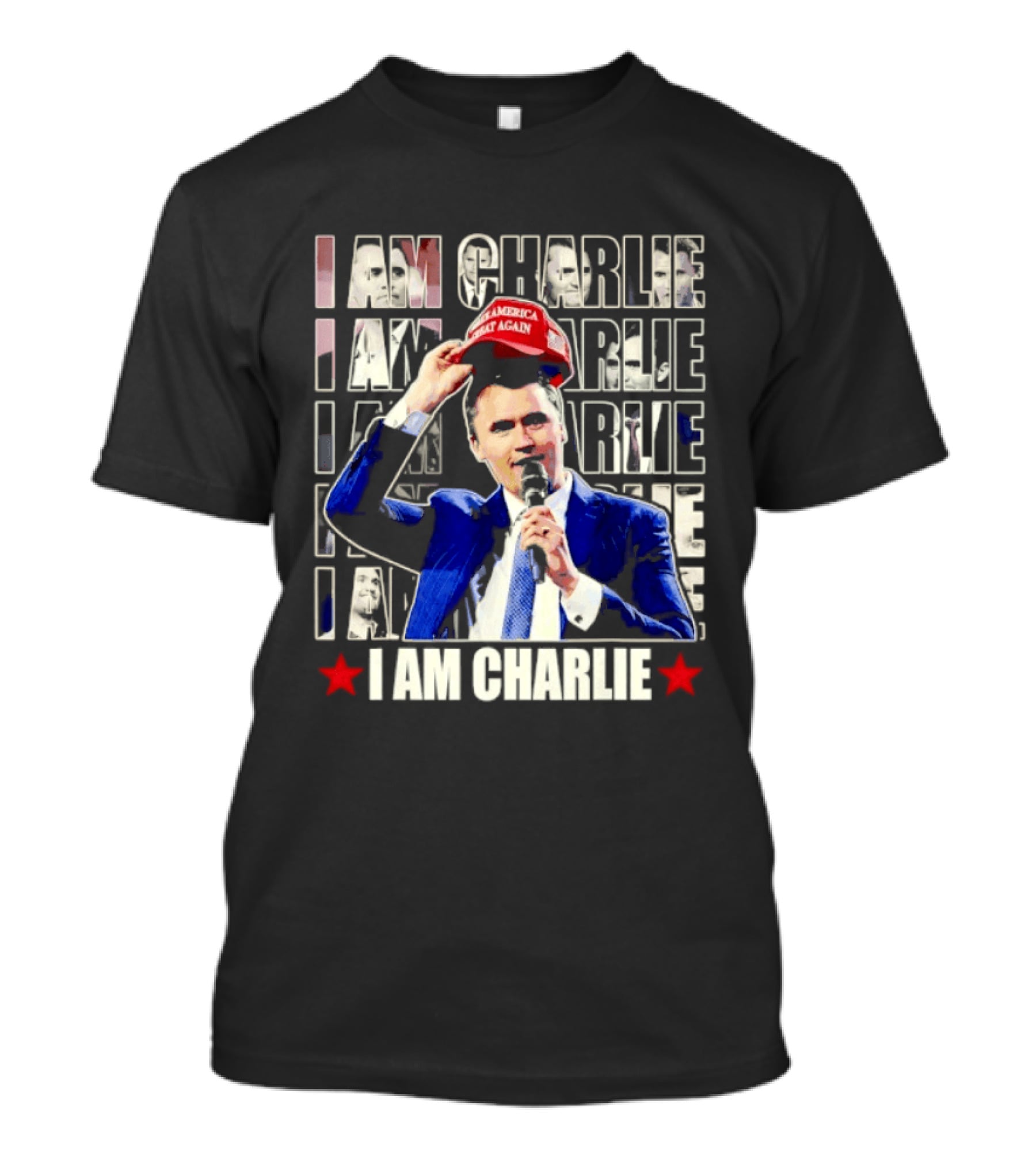 I Am Charlie With Make America Great Again Hat Repeated T-Shirt