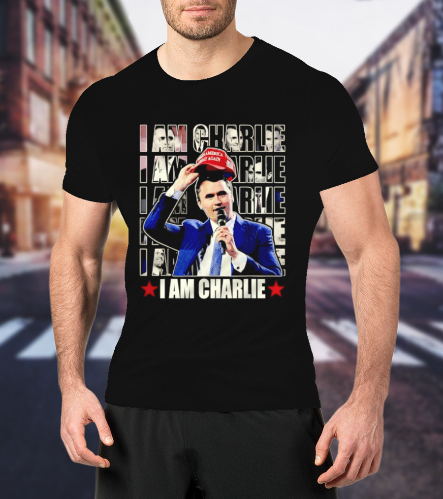 I Am Charlie With Make America Great Again Hat Repeated T-Shirt