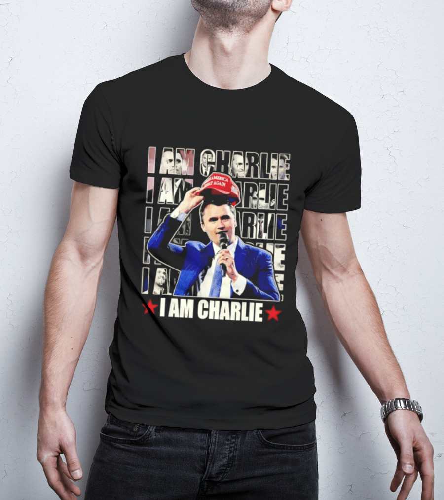 I Am Charlie With Make America Great Again Hat Repeated T-Shirt