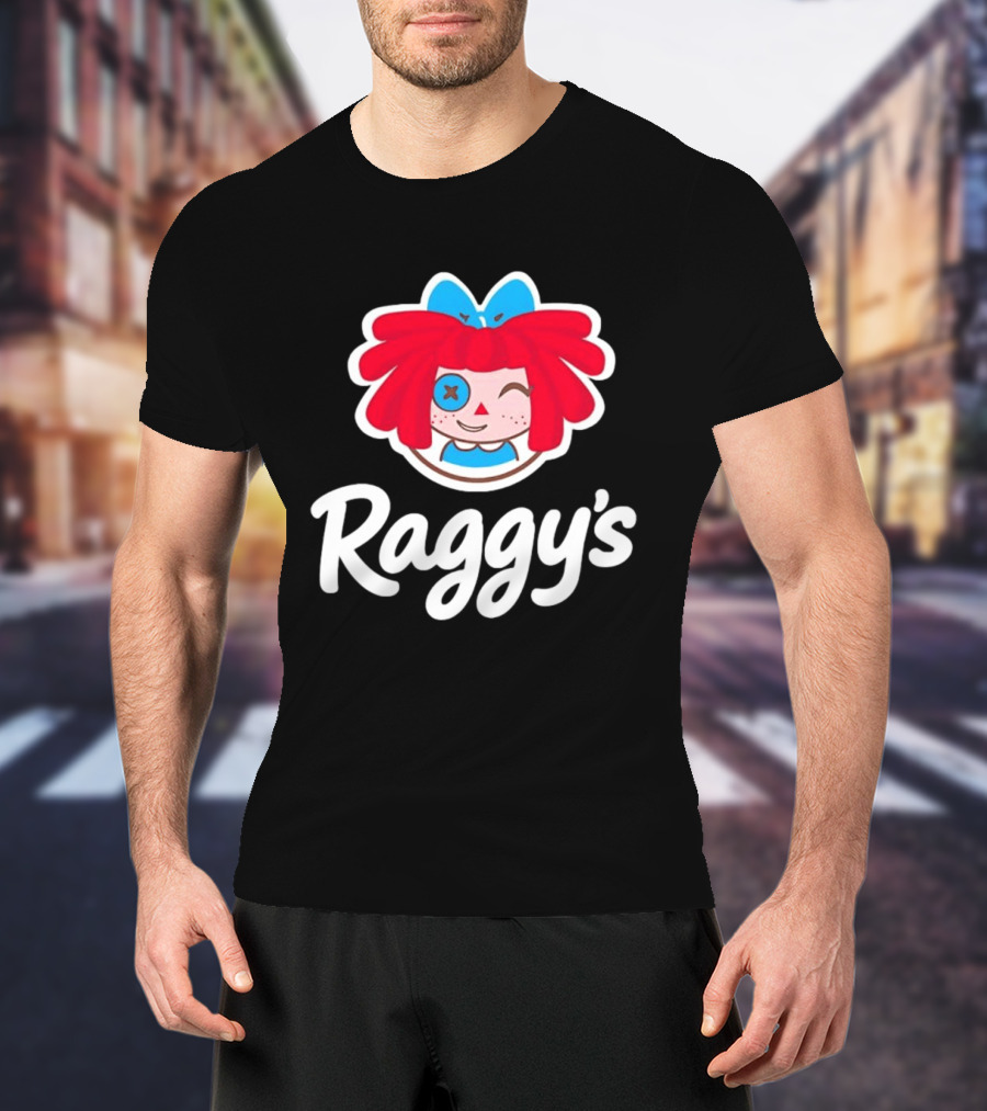 Raggy's Raggedy Ann Cartoon Character Red Hair Blue Bow T-Shirt