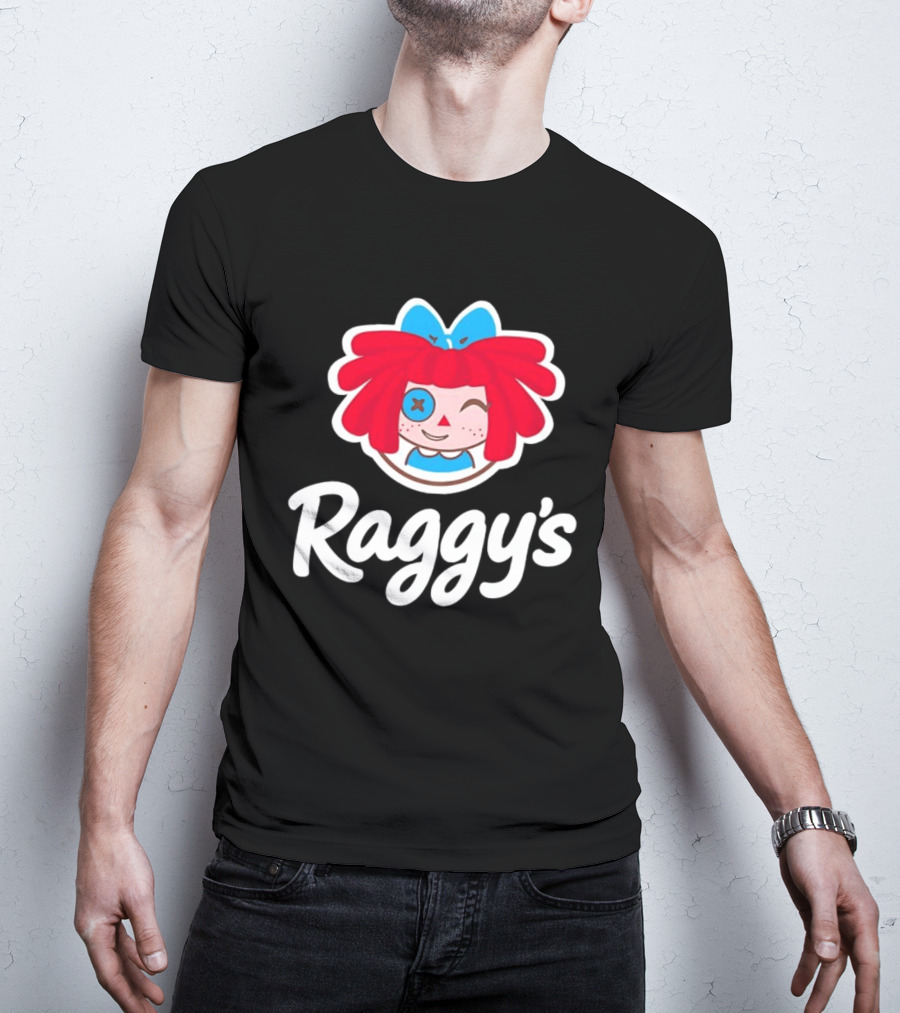 Raggy's Raggedy Ann Cartoon Character Red Hair Blue Bow T-Shirt